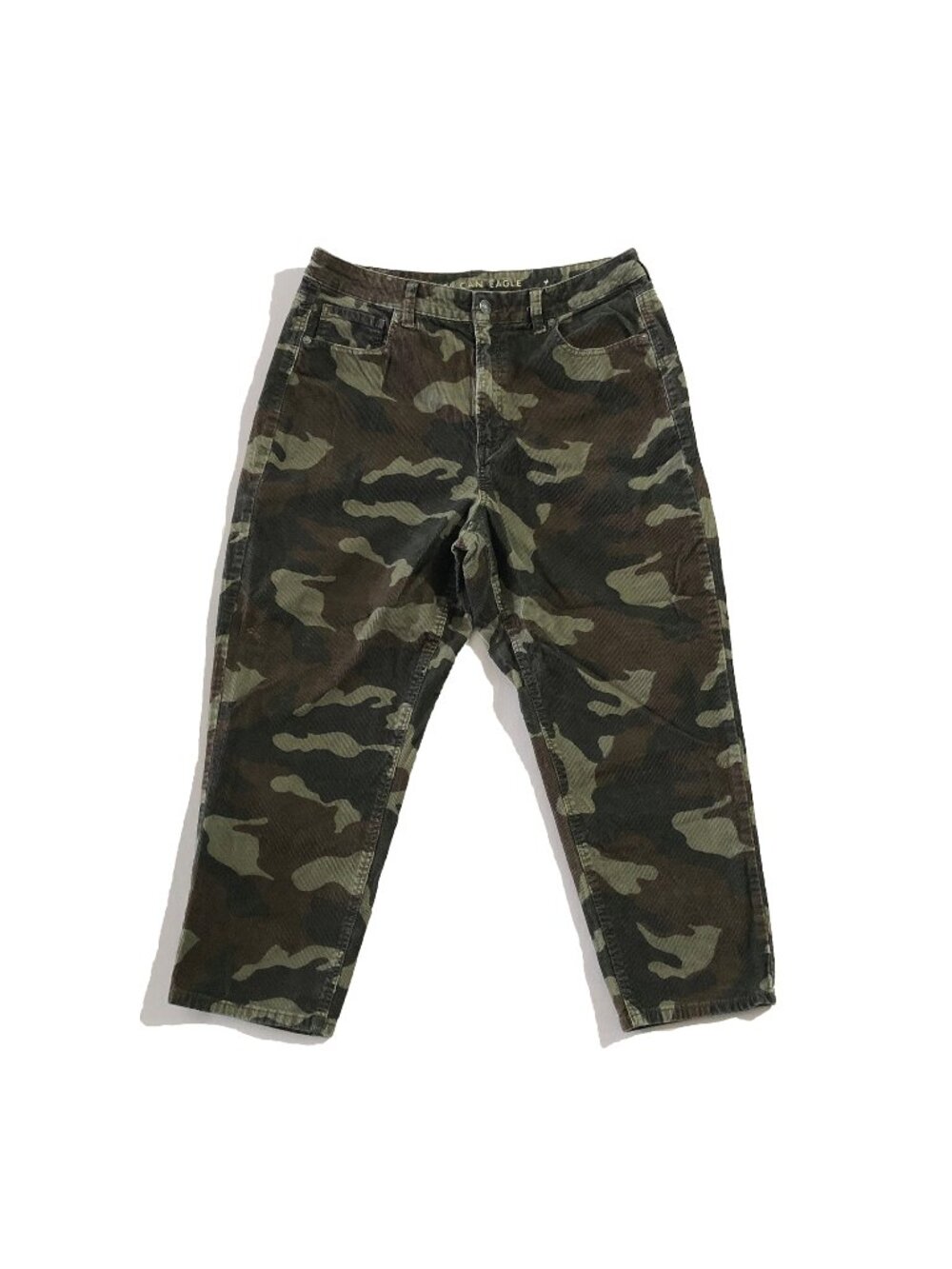 American Eagle Jeans Womens Size 14 Green Corduroy Camo Super Stretch Capris